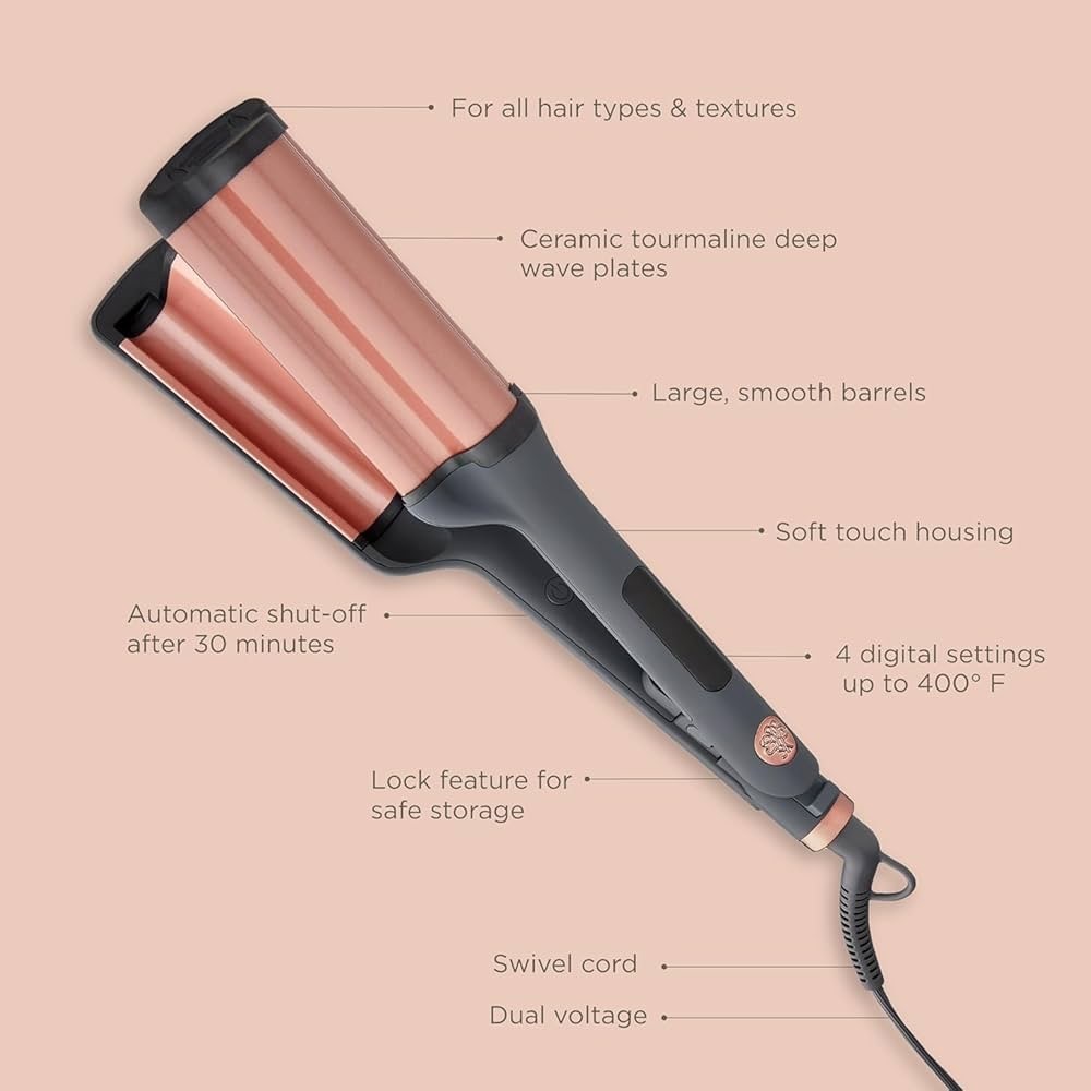 Hairitage Ceramic Tourmaline 3 Barrel Hair Waver Curling Iron and Crimper